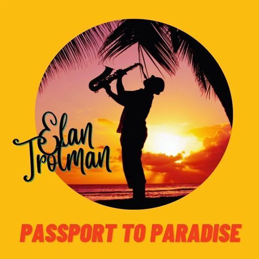 Silhouette of a saxophonist at sunset; album cover for 