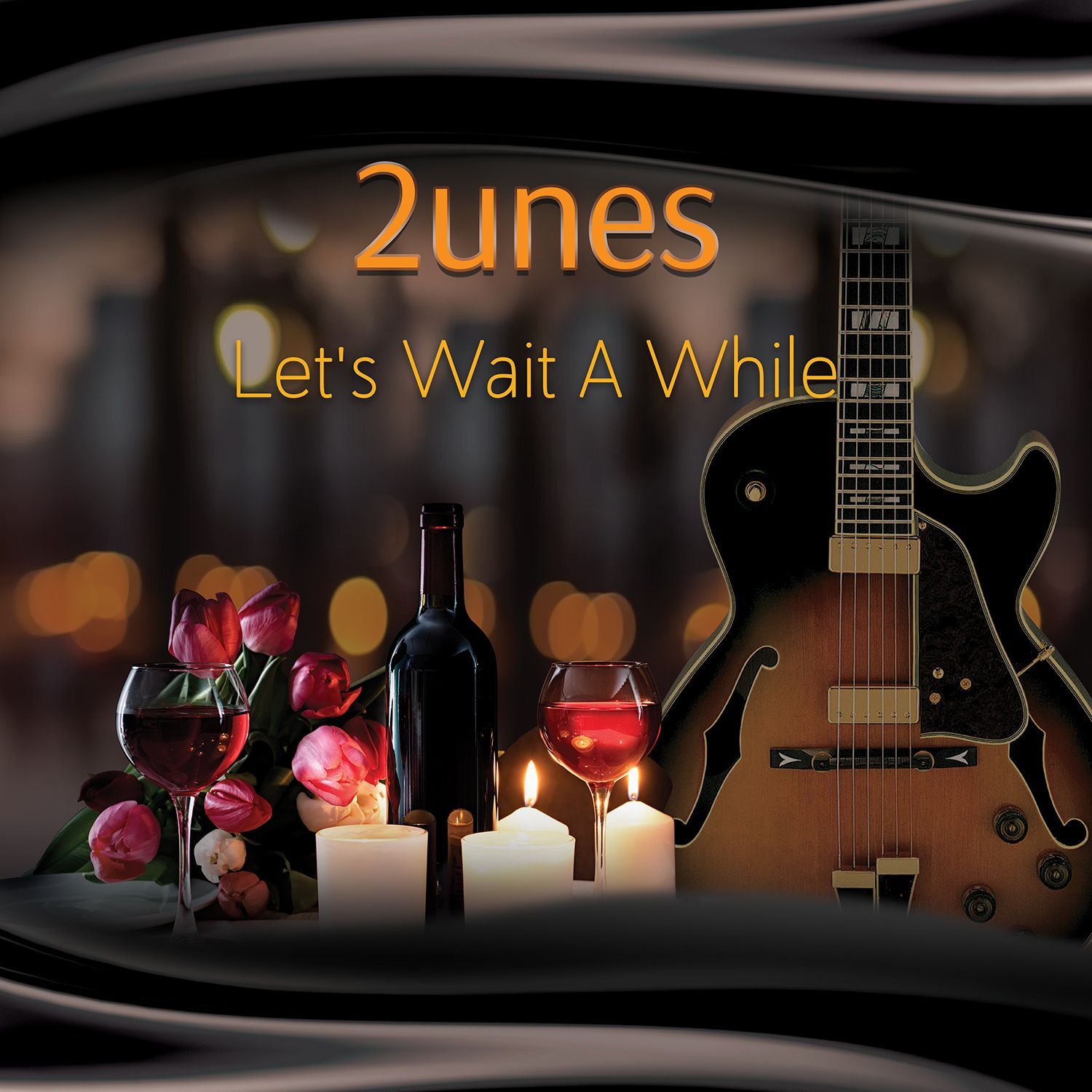 Album cover: Wine, roses, candles, and guitars with the title 