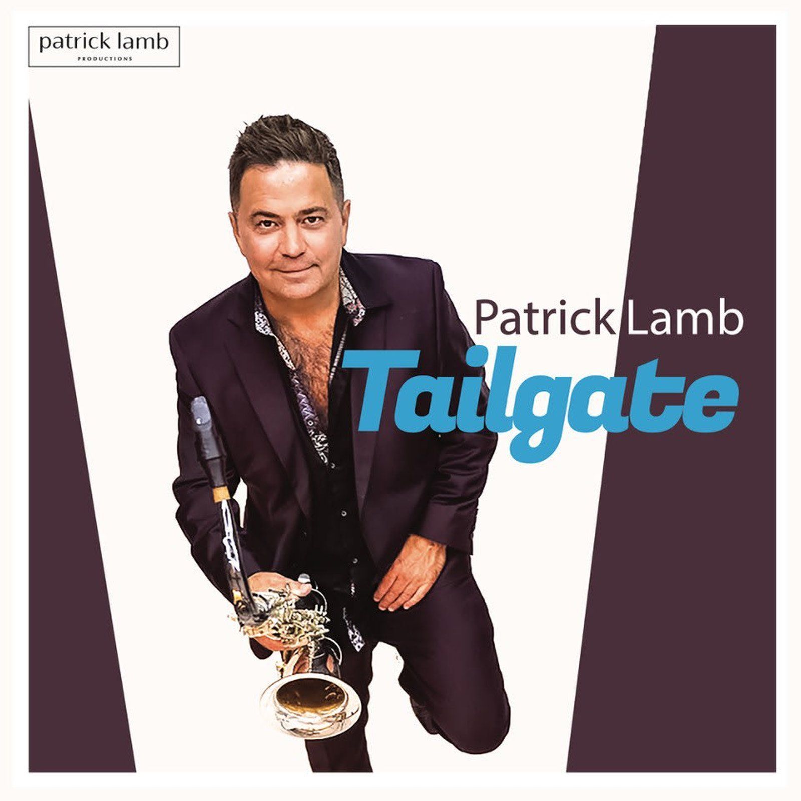 Patrick Lamb album cover: Man in a suit holding a saxophone, titled 