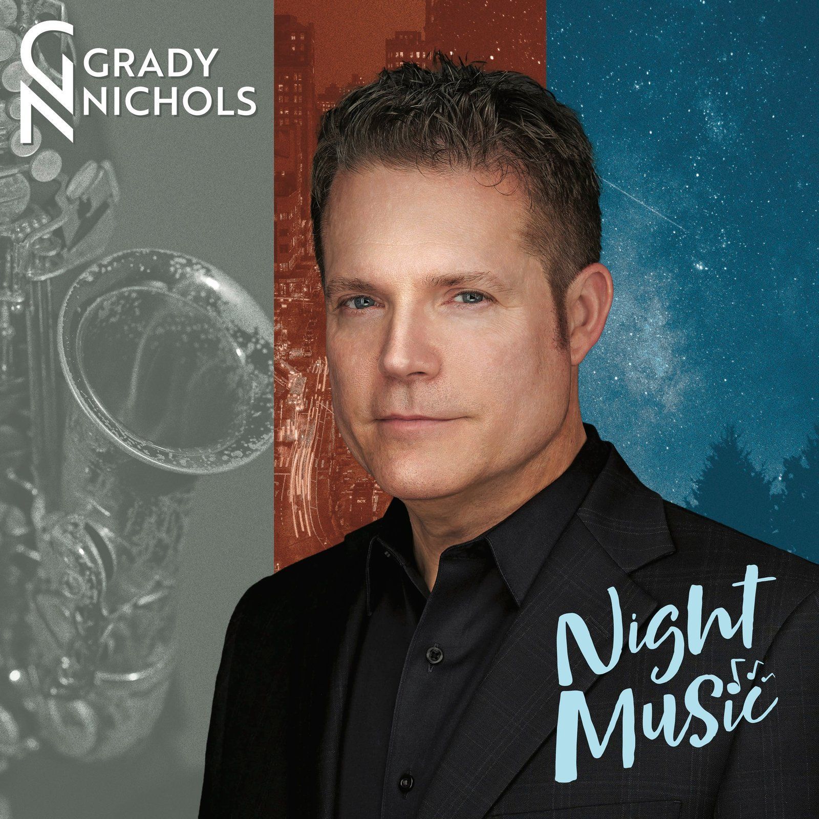 Grady Nichols album cover. Saxophone and man in a suit. 