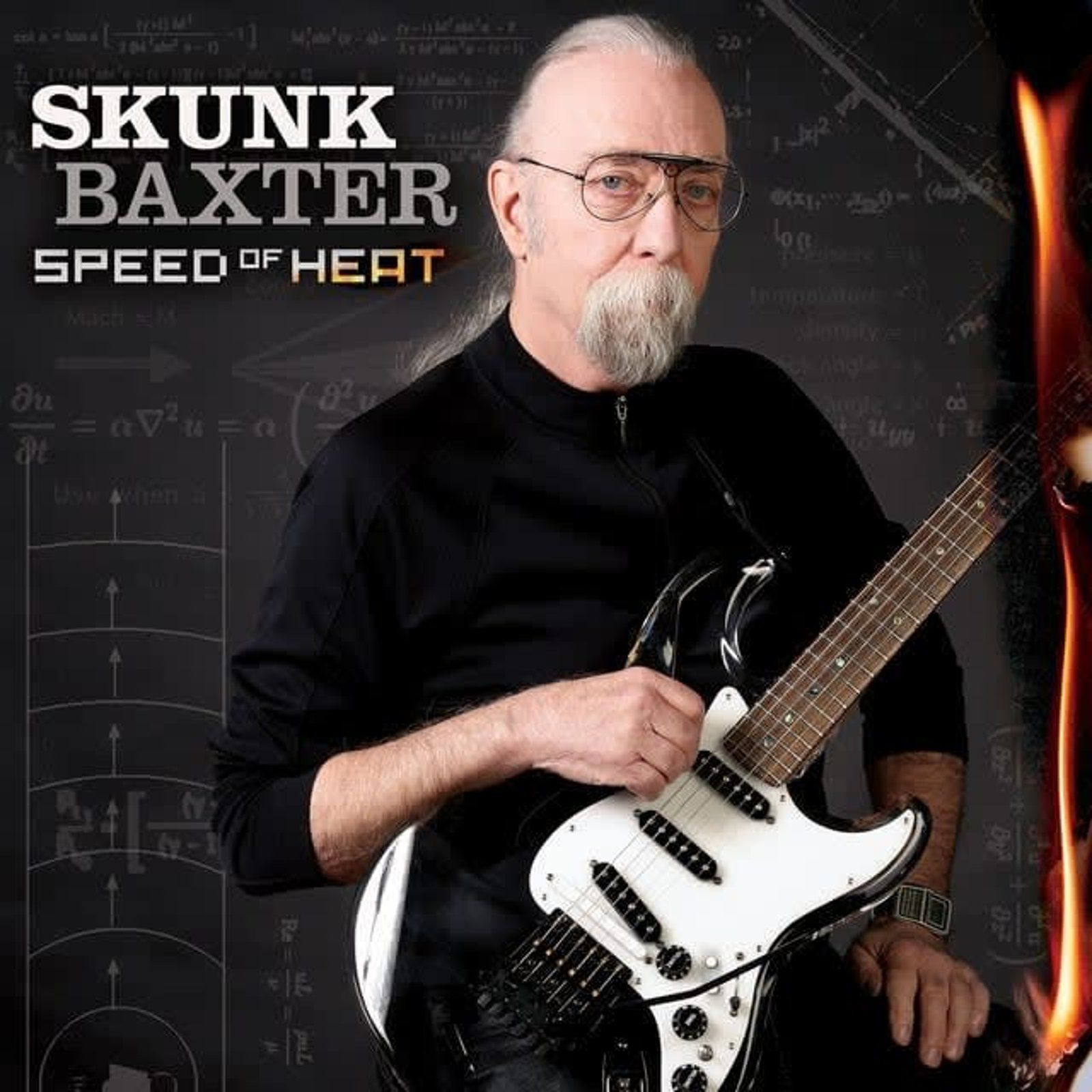 Skunk Baxter with electric guitar; album cover for 