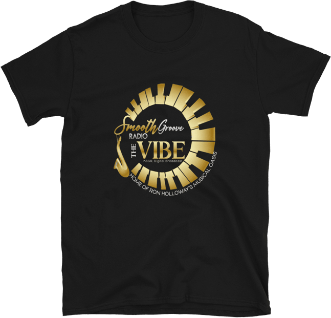 Black t-shirt with smooth groove radio logo.