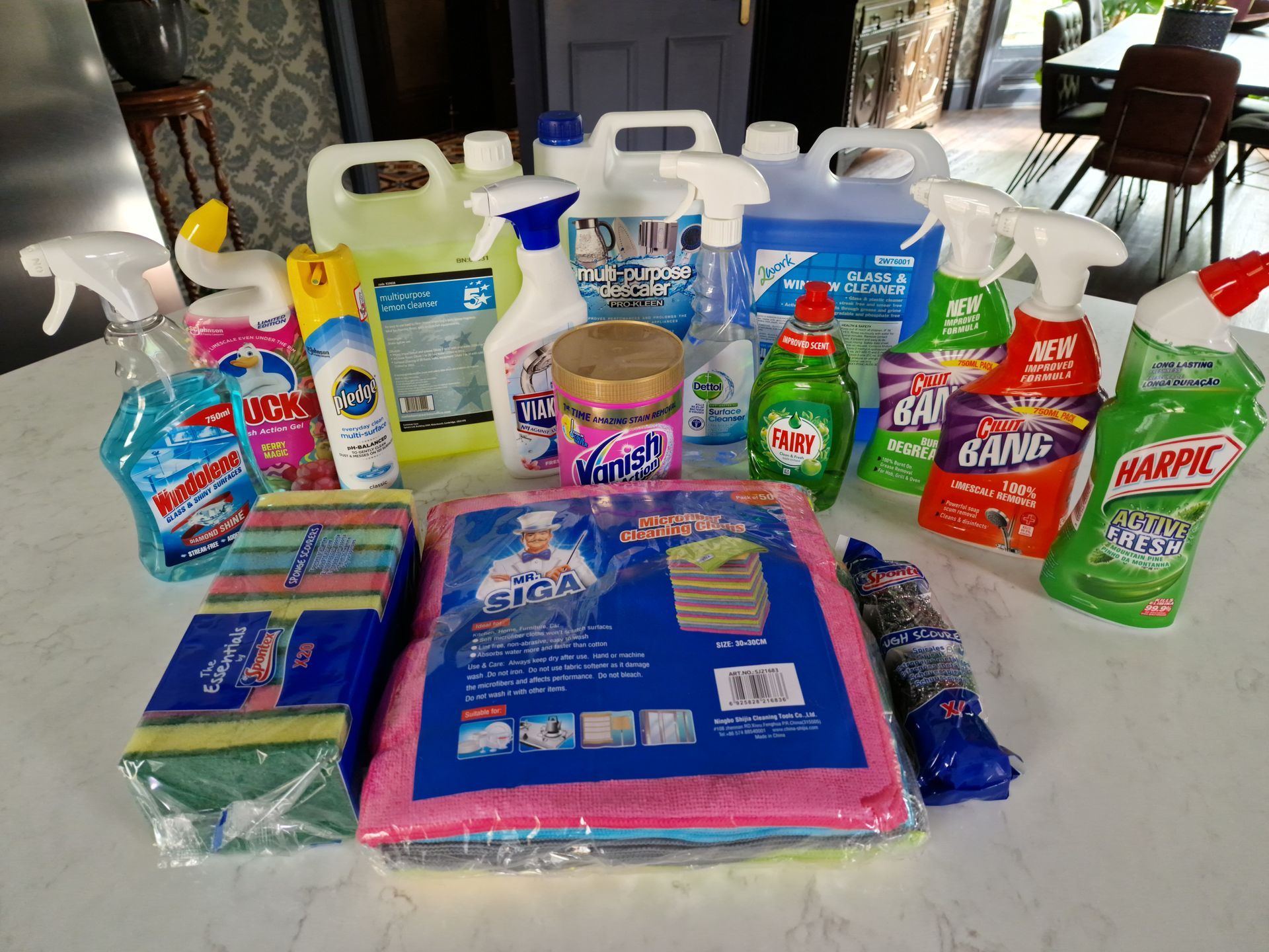 Cleaning products set out in hull home