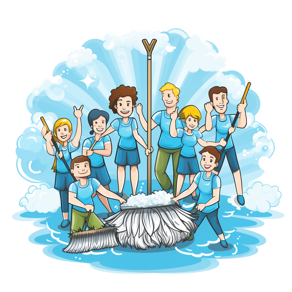 Cartoon image of the Esteem Cleaning team all working together