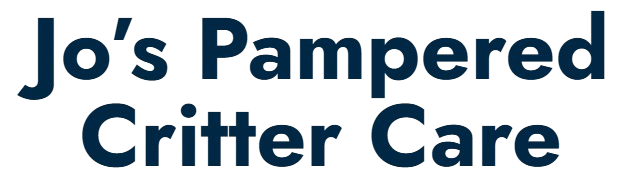 A blue logo for jo 's pampered critter care