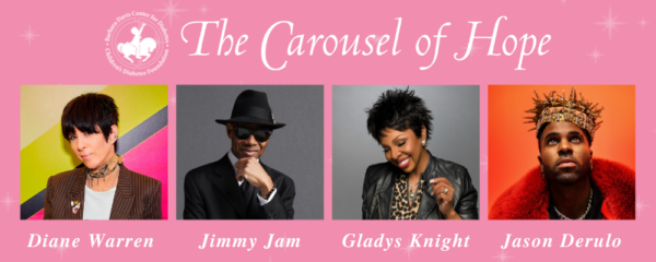 Carousel of Hope logo and headshots of Diane Warren, Jimmy Jam, Gladys Knight, and Jason Derulo.