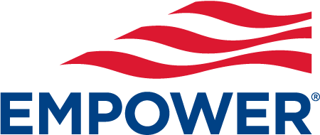 The empower logo has a red , white and blue flag on it.