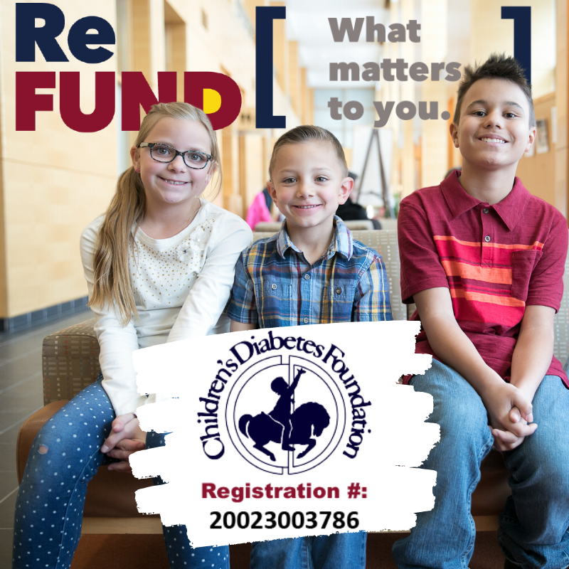 Girl and two boys sitting and smiling together with CDF logo at bottom of image.