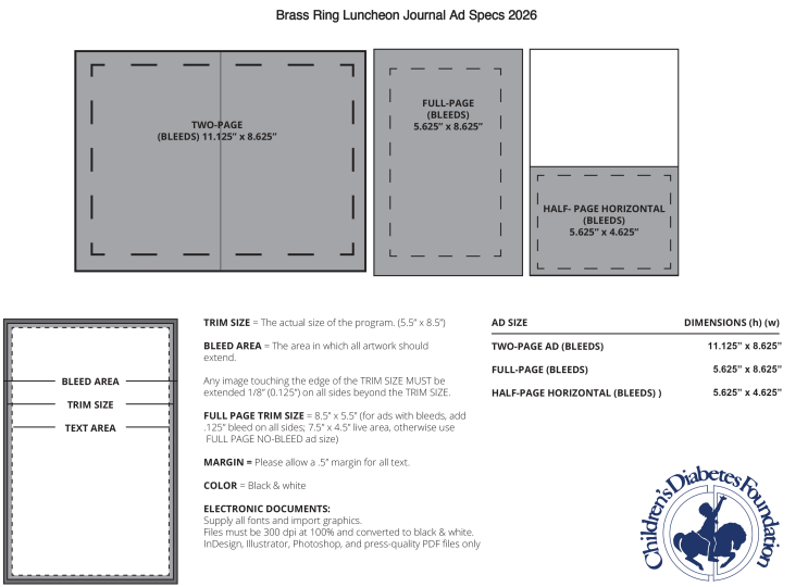 Program specs for the Brass Ring Luncheon and Fashion Show.