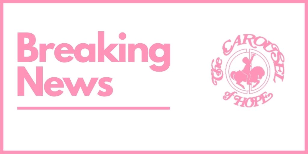 A pink banner with the words `` breaking news '' and a carousel of hope logo.