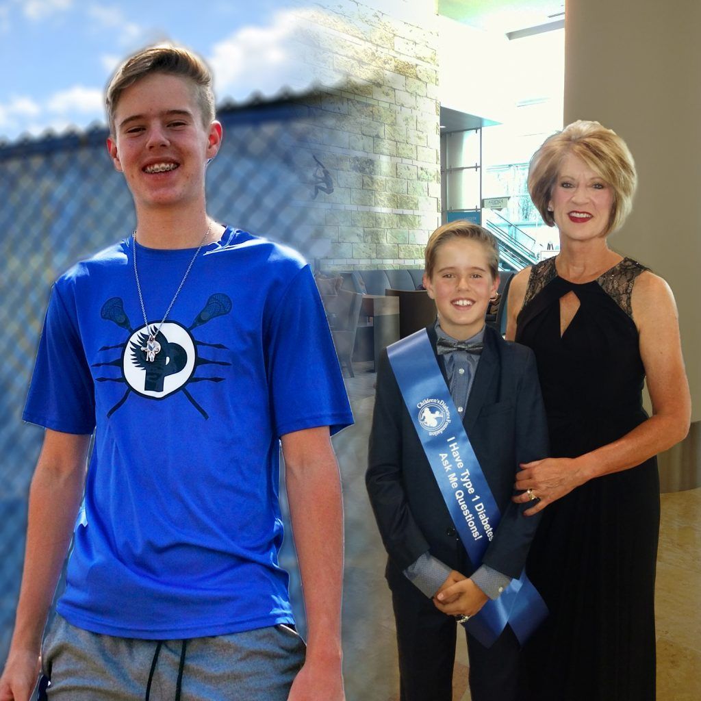 A boy wearing a blue shirt with the letter p on it