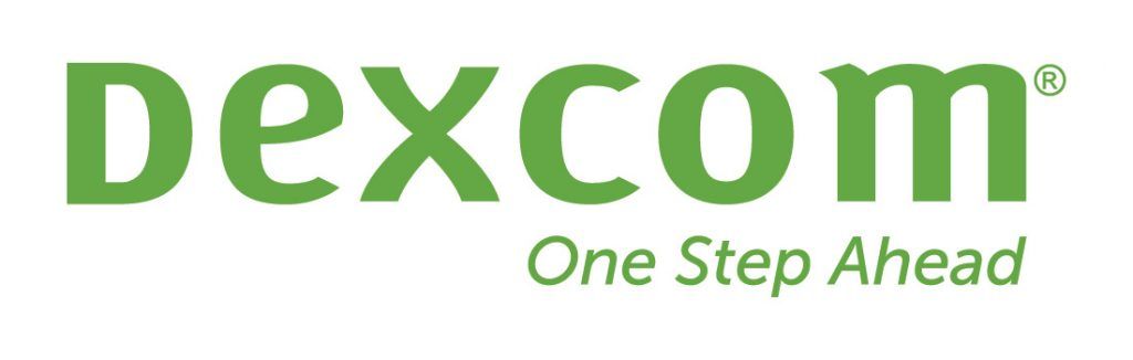 A green and white logo for dexcom one step ahead