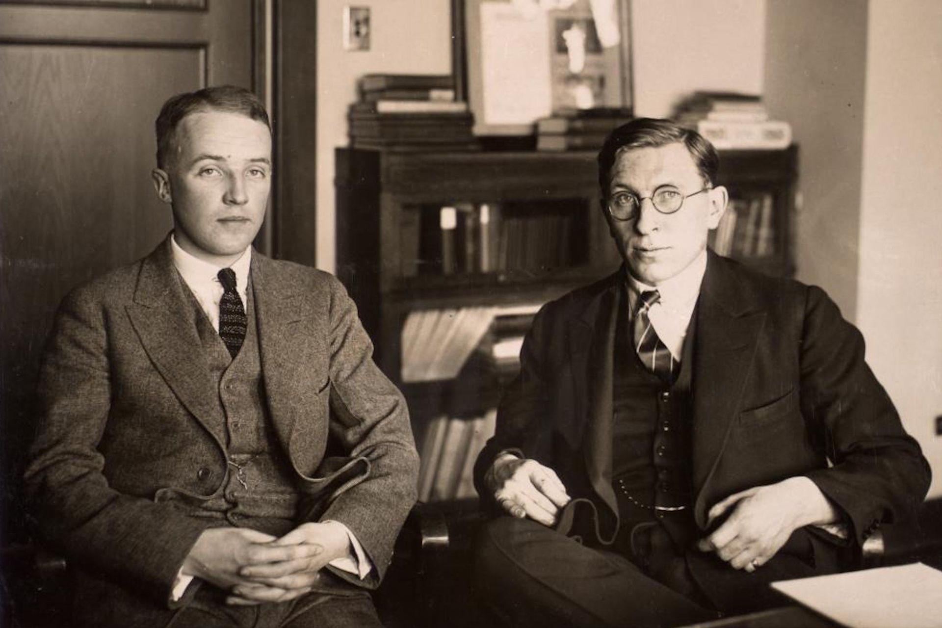 Canadian scientists Charles Best and Frederick Banting circa 1924.
