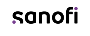The sanofi logo is black and purple on a white background.