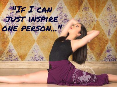 A woman is doing a split with the words if i can just inspire one person