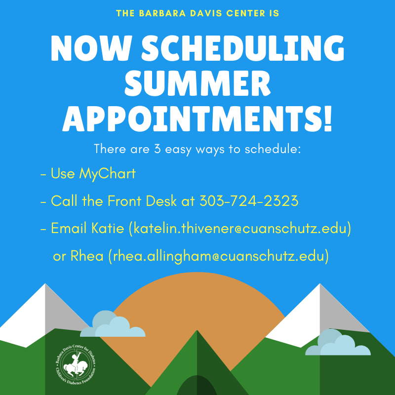 The barbara davis center is now scheduling summer appointments