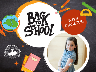 A girl with a CGM on her arm that says back to school