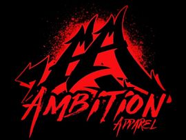 a red and black logo for ambition apparel
