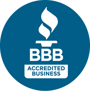 A blue circle that says bbb accredited business