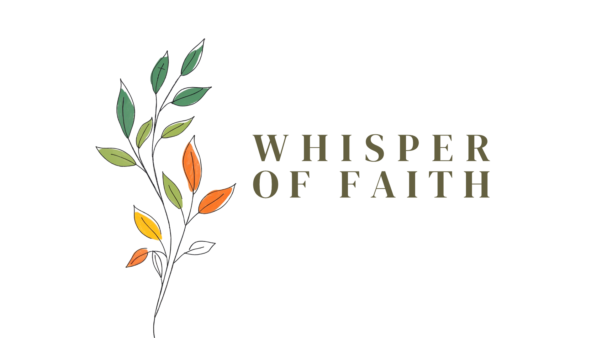 The logo for whisper of faith is a branch with leaves on it.