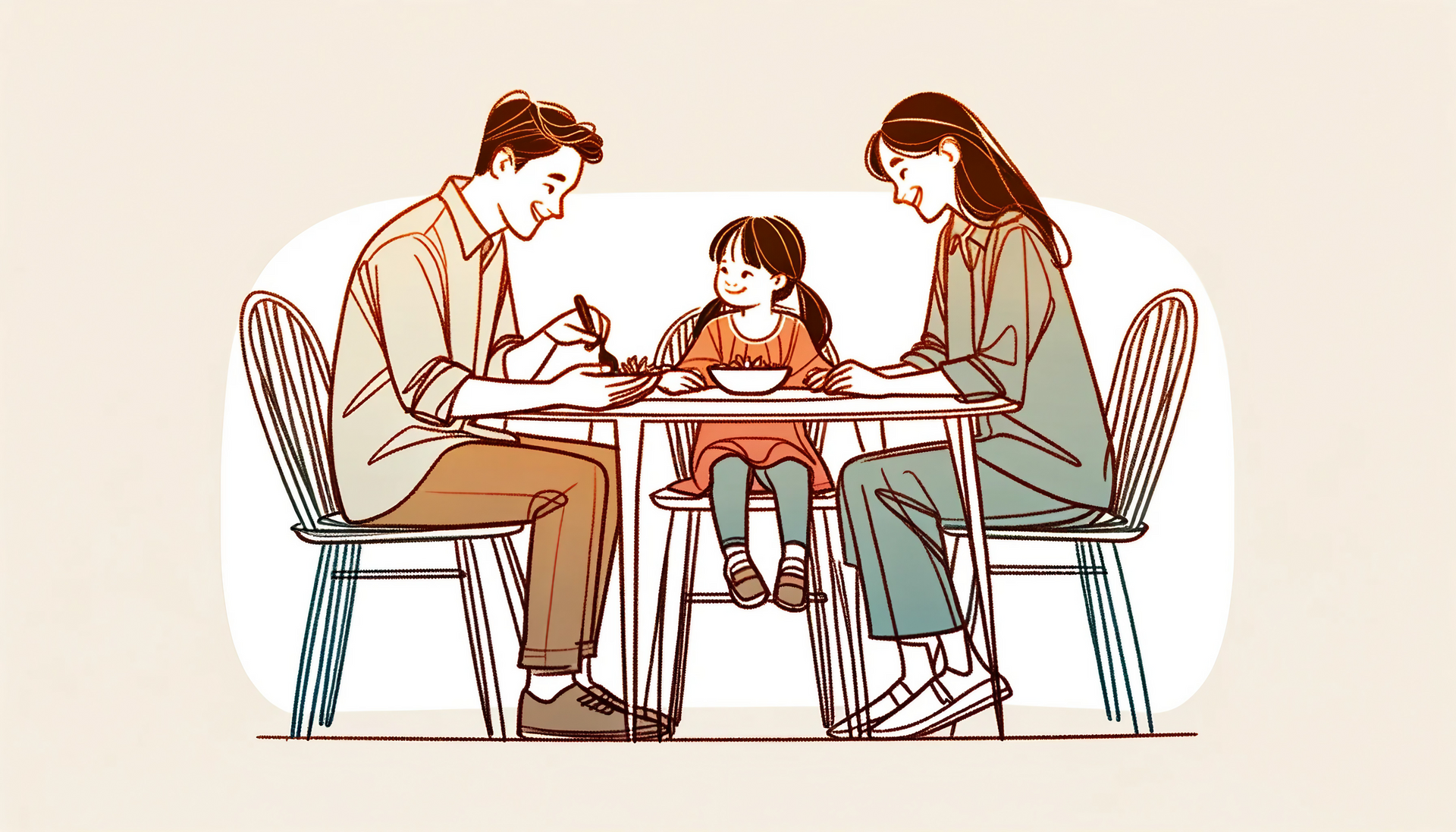 an illustration of a family sitting at a table