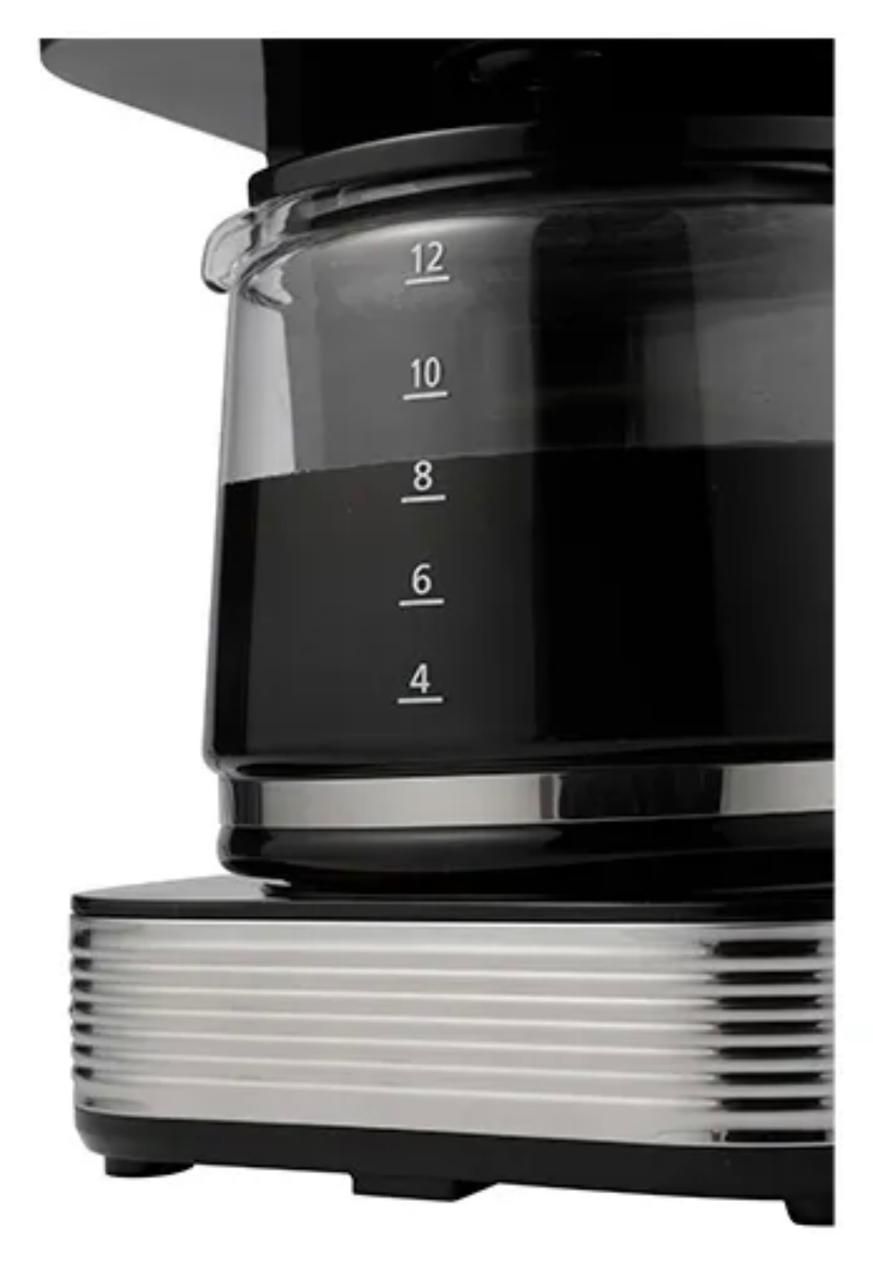 Cafetera SMARTLIFE en color plata y negro con pantalla digital y jarra de cristal.