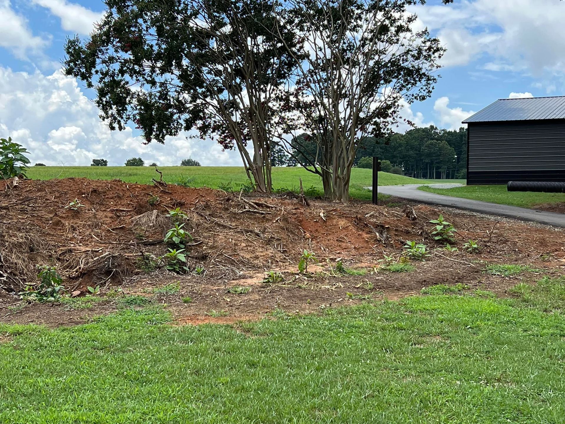 A barn is sitting in the middle of a grassy field.