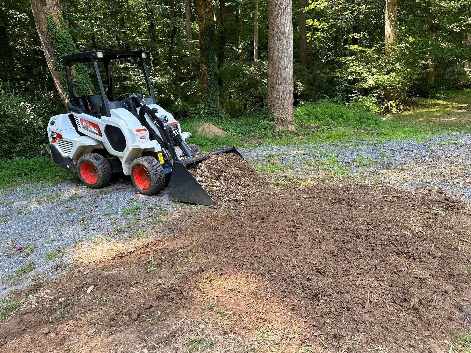 A small bulldozer is digging a hole in the dirt.