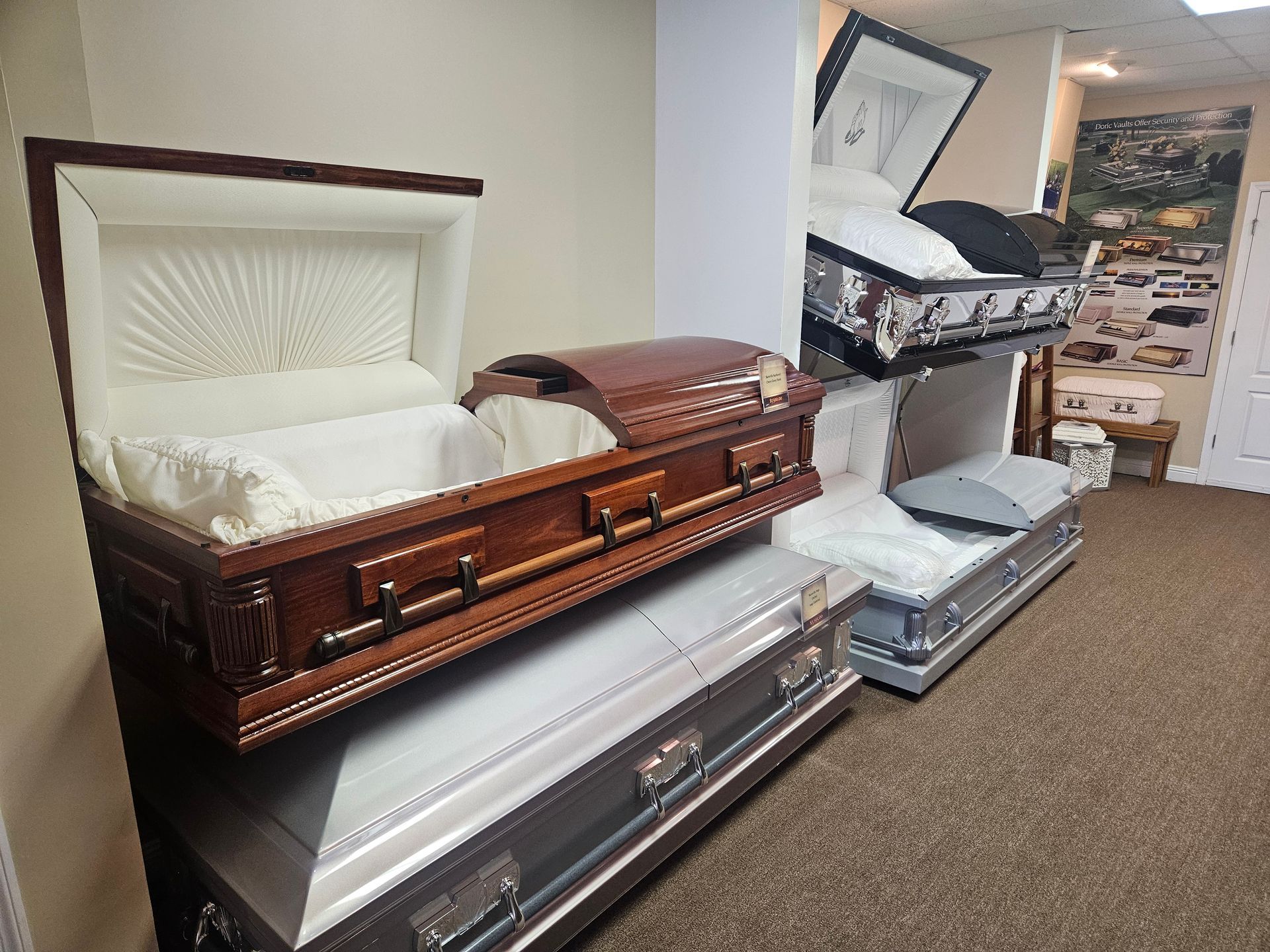 Casket showroom at Nelson & Sons Funeral Home in TN