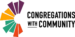 Logo for “Congregations with Community” with multicolored fan icon on white background
