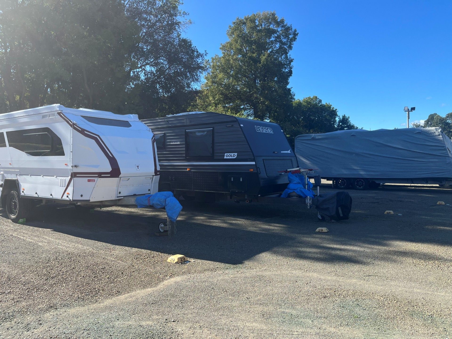 A Camper Trailer is Parked on the Side of the Road — Teralba Business & Storage Park in Teralba, NSW