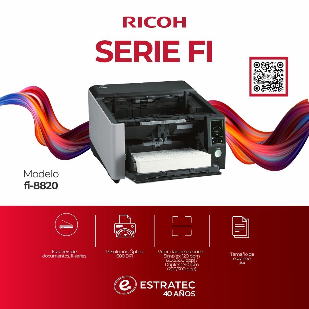 Un anuncio de una impresora Ricoh serie fi