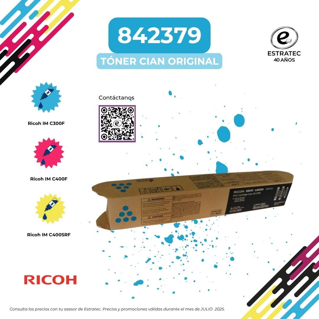Una imagen de un tóner Ricoh Cian original.