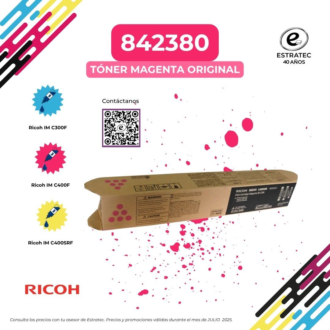 Una imagen de un tóner Ricoh magenta original.