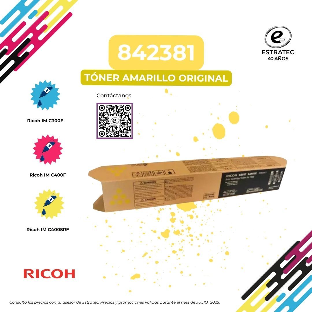 Una imagen de un tóner Ricoh amarillo original.