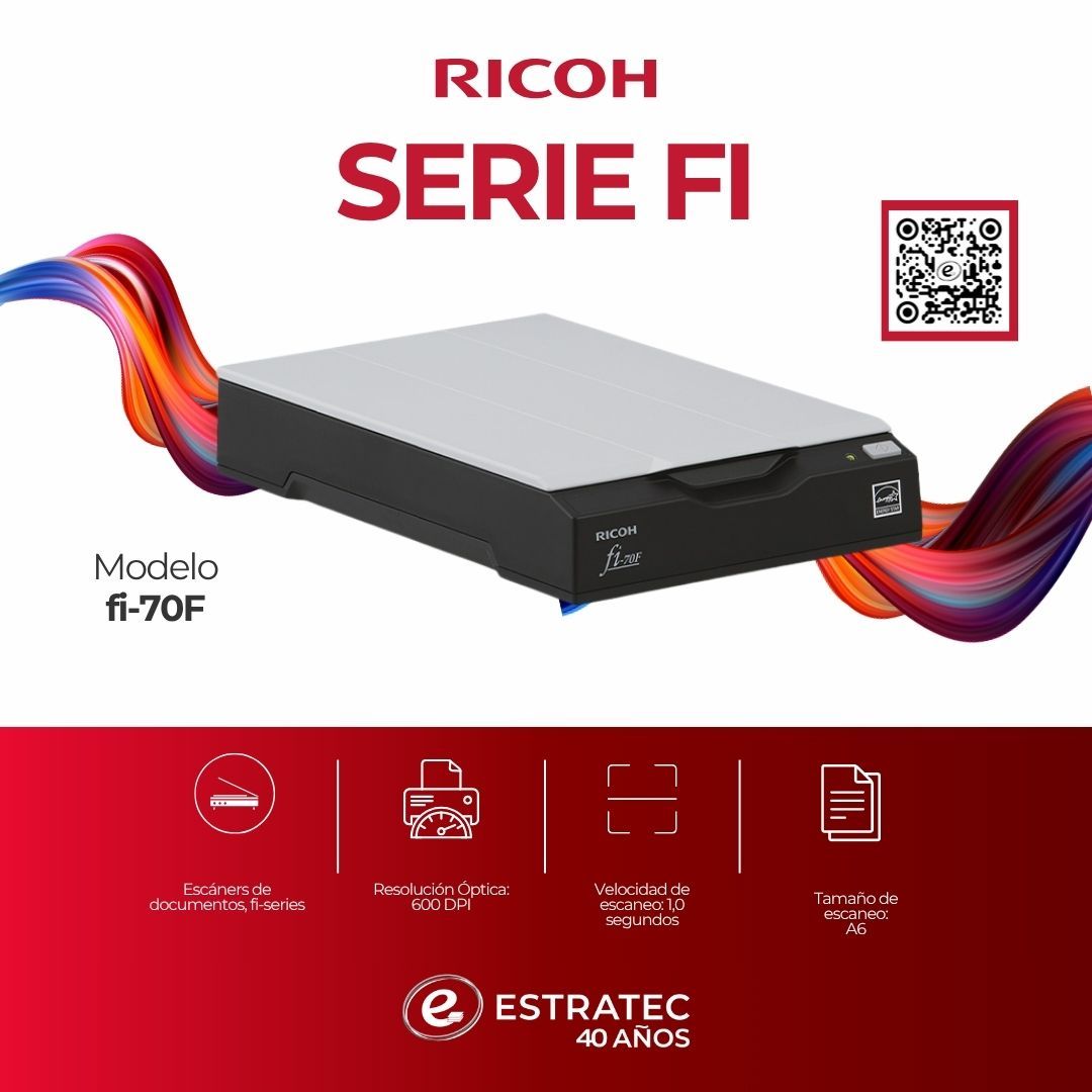 Un anuncio de una impresora Ricoh serie fi