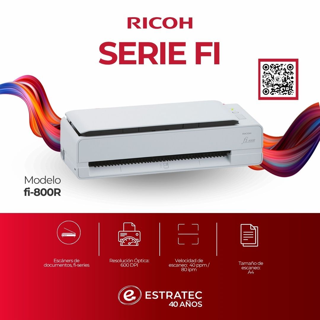 Un anuncio de una impresora Ricoh serie fi