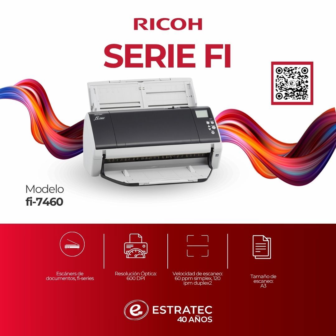 Un anuncio de una impresora Ricoh serie fi