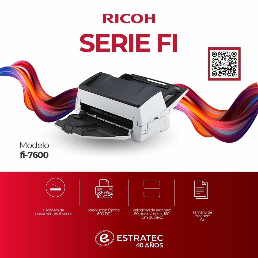 Un anuncio de una impresora Ricoh serie fi