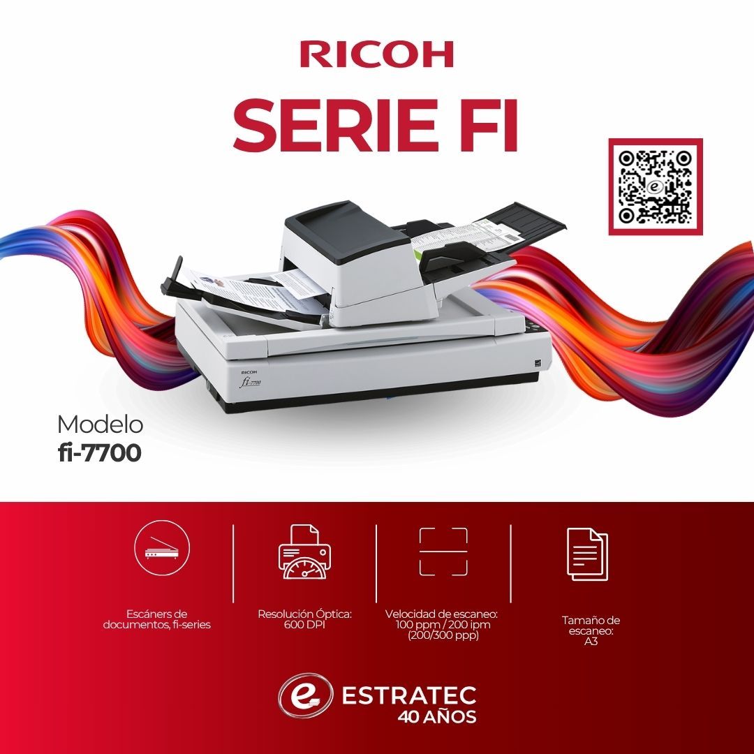 Un anuncio de una impresora Ricoh serie fi