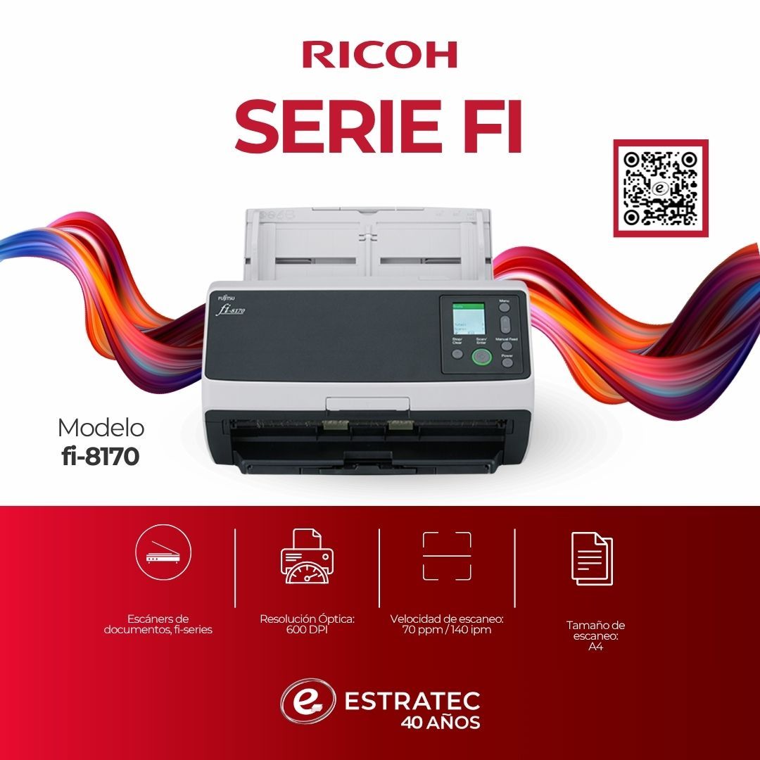 Un anuncio de una impresora Ricoh serie fi