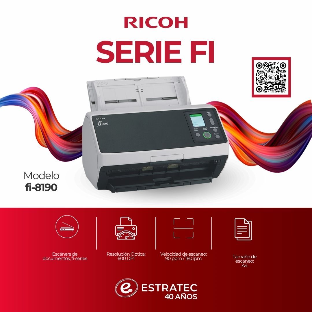 Un anuncio de una impresora Ricoh serie fi