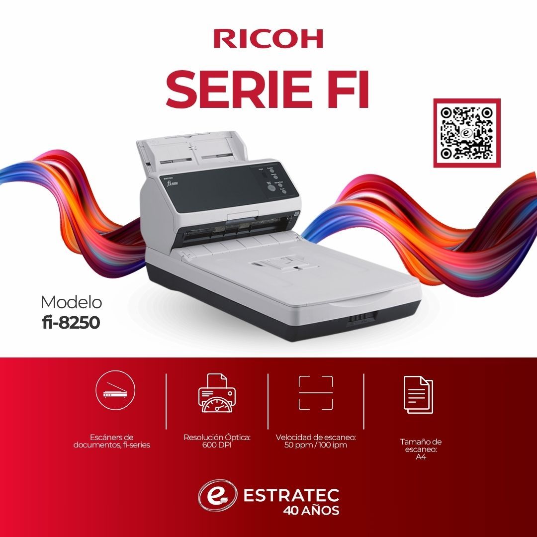 Un anuncio de una impresora Ricoh serie fi
