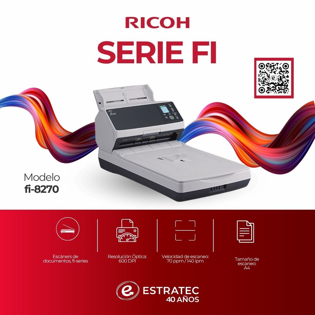 Un anuncio de una impresora Ricoh serie fi