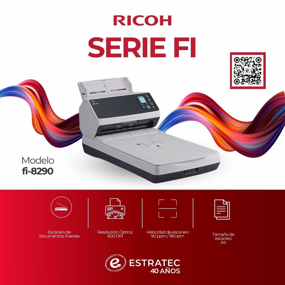Un anuncio de una impresora Ricoh serie fi