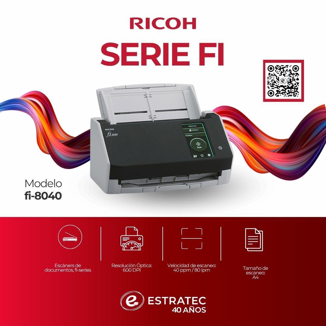 Un anuncio de una impresora Ricoh serie fi