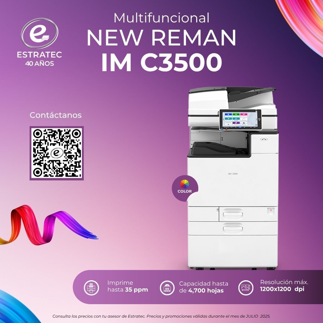 Un anuncio de una nueva impresora remanufacturada IM C3500