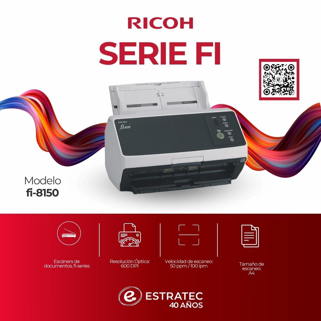 Un anuncio de una impresora Ricoh serie fi