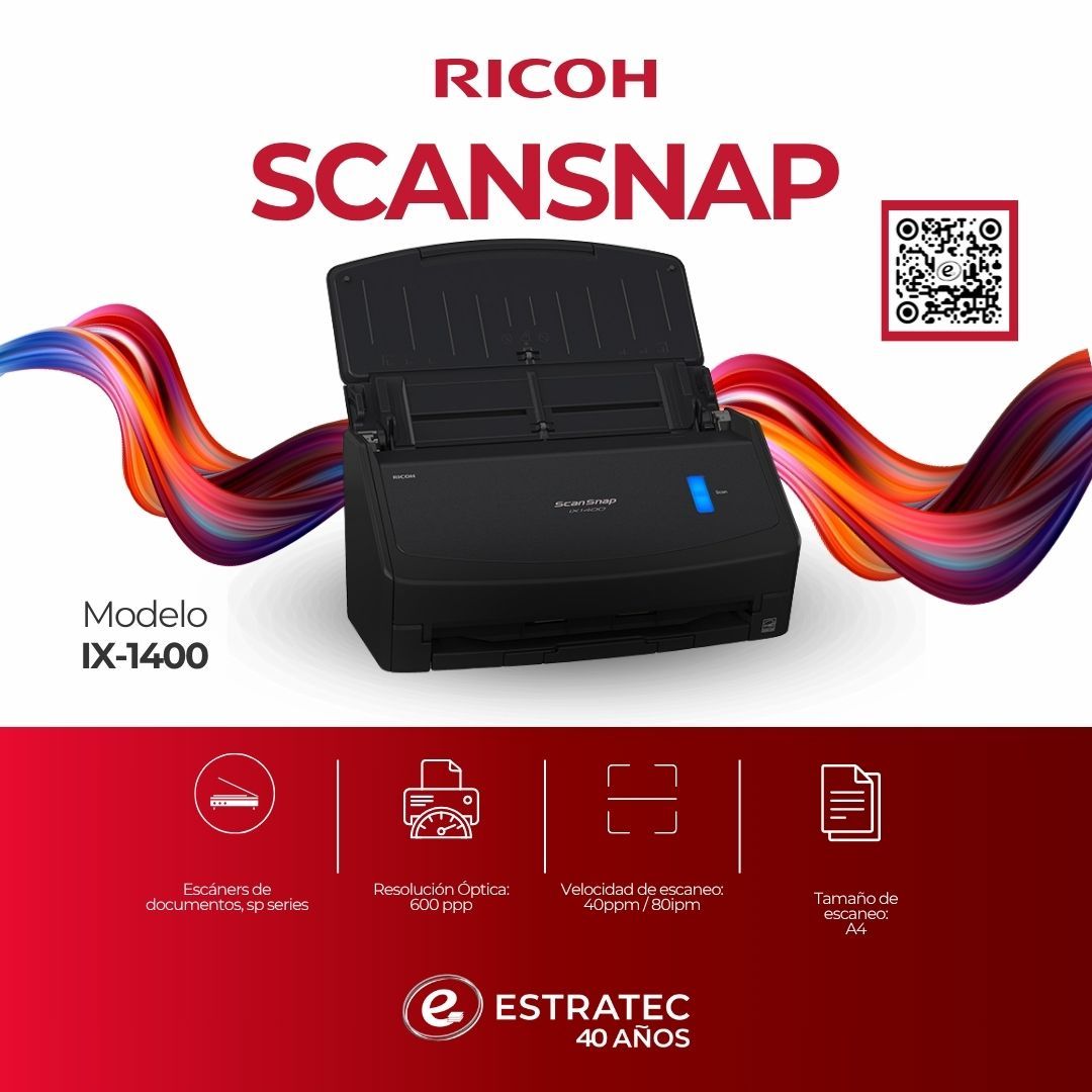 Un anuncio de una impresora Ricoh ScanSnap
