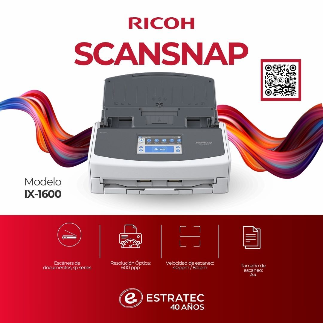 Un anuncio de una impresora Ricoh ScanSnap